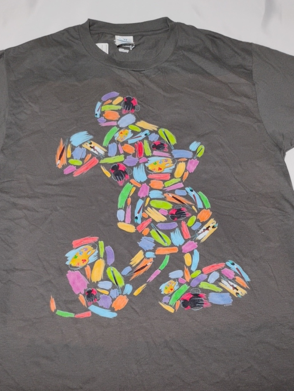 Kids Mickey Mouse Gray Graphic T-Shirt with Multicolor Brushstroke Character